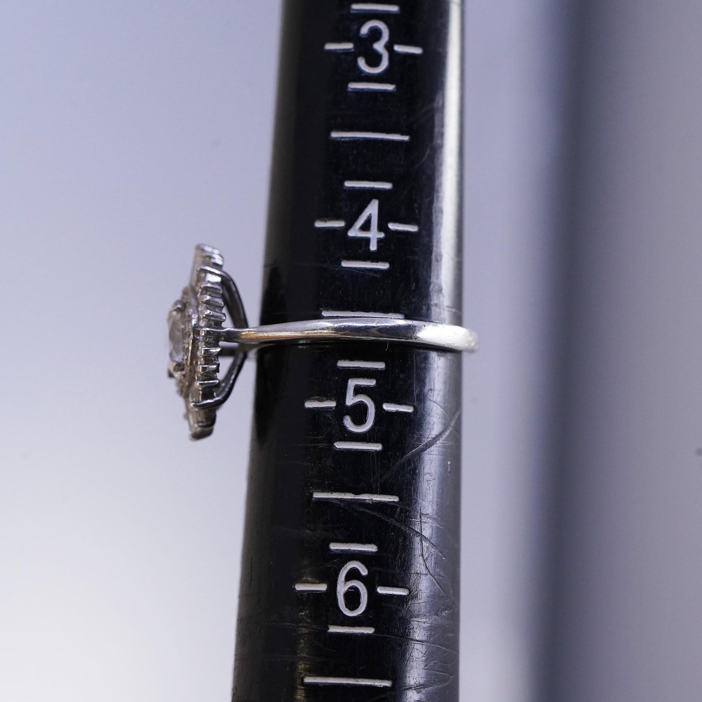 Size 4.5, 925 Sterling silver ring with crystal and CZ cluster, engagement ring