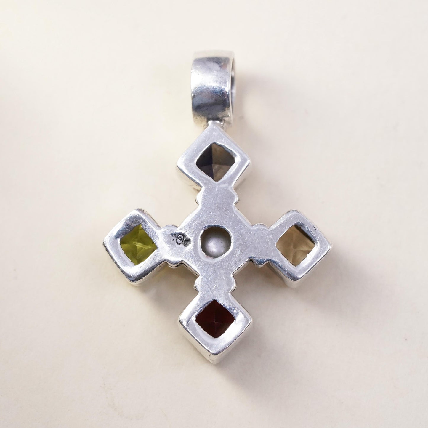 vintage sterling 925 silver handmade pendant w/ citrine peridot pearl amethyst