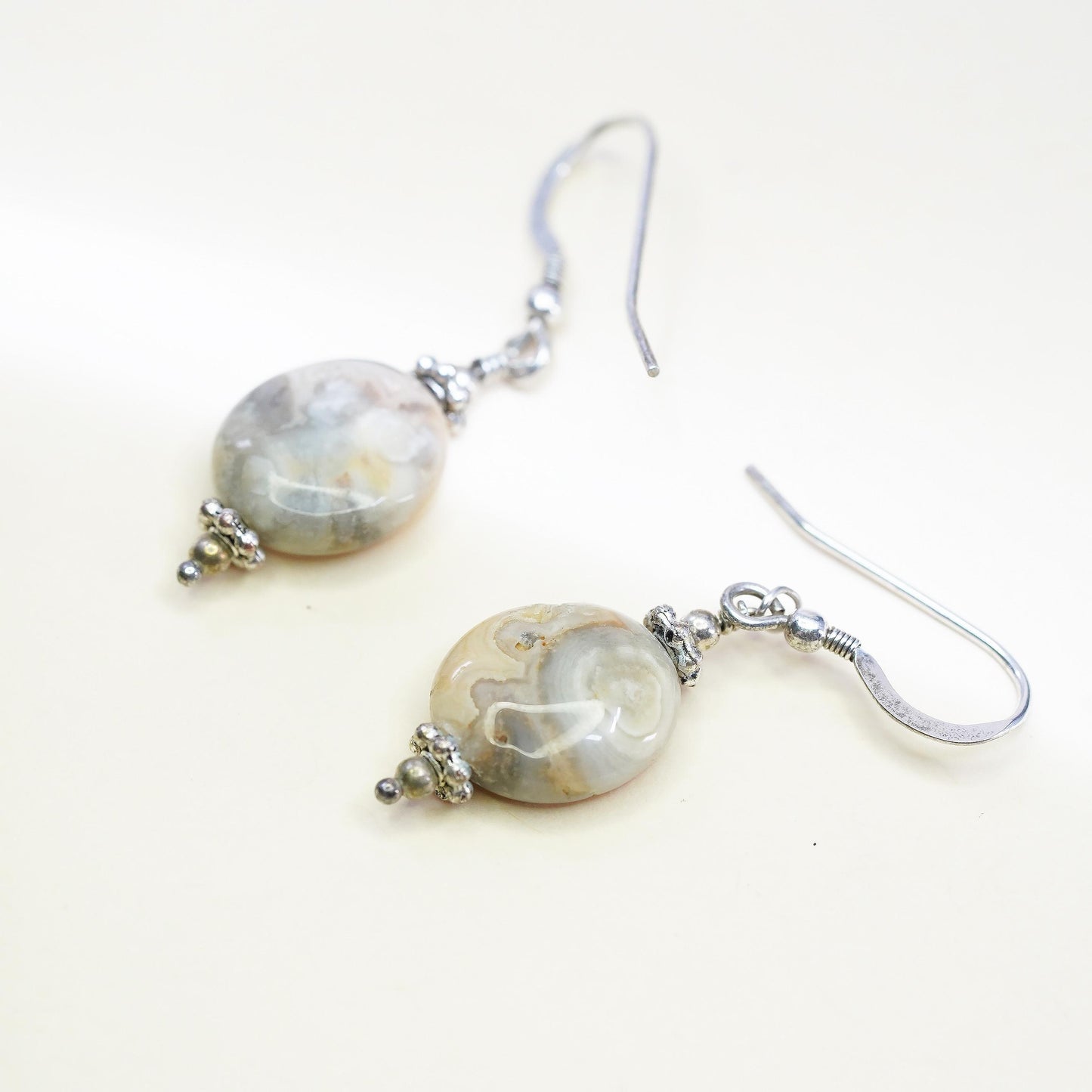 Vintage Sterling silver handmade earrings, 925 hooks with agate