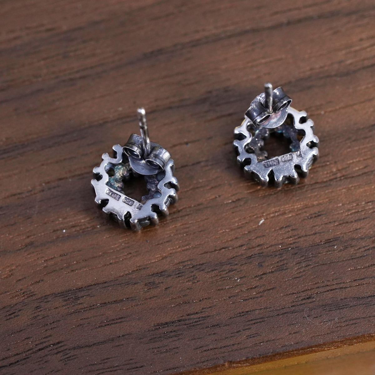 Vintage Sterling 925 silver circle peridot studs earrings