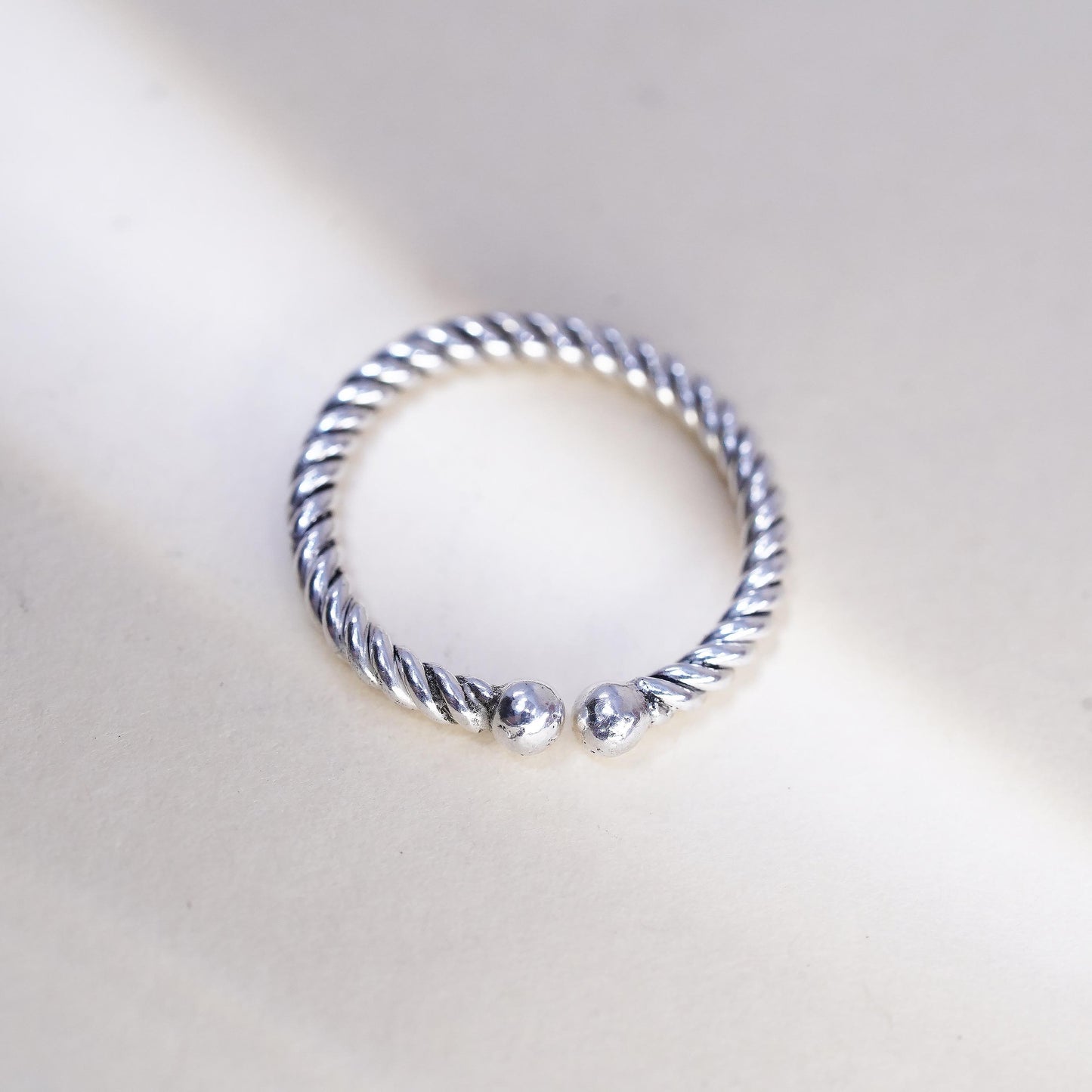 Size adjustable, vintage Sterling silver handmade ring, 925 cable band beads
