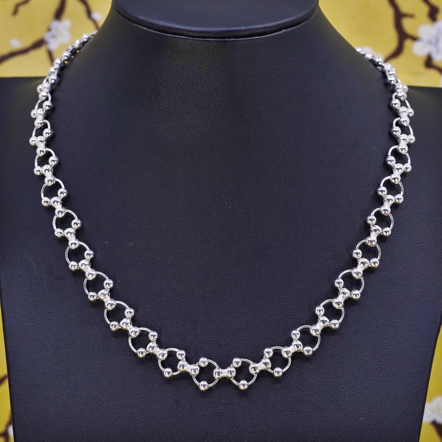 16", vintage sterling silver handmade necklace 10mm 925 circle chain with beads