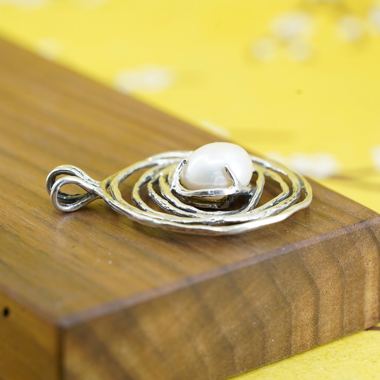Vintage Israel sterling 925 silver handmade pendant with pearl