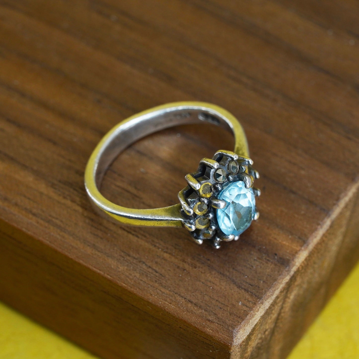 Size 6.25, Sterling silver 925 handmade ring with blue crystal