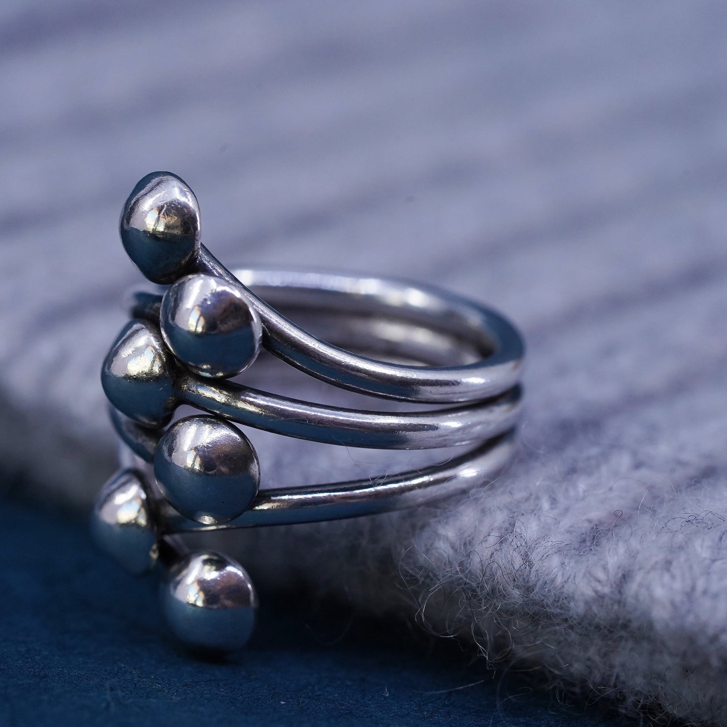 Size 5, vintage sterling silver handmade ring, 925 wired ring with beads detail