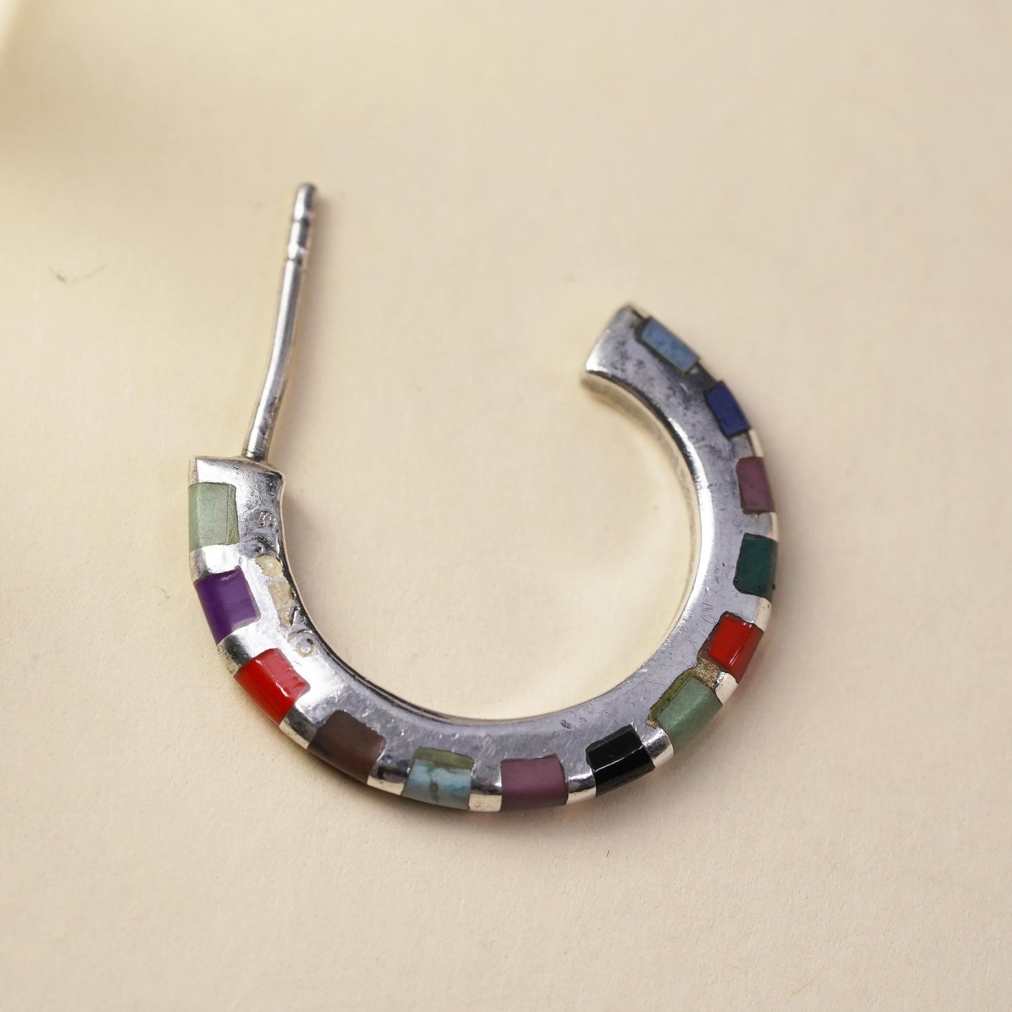 southwestern single earring. Sterling 925 silver huggie stud with turquoise