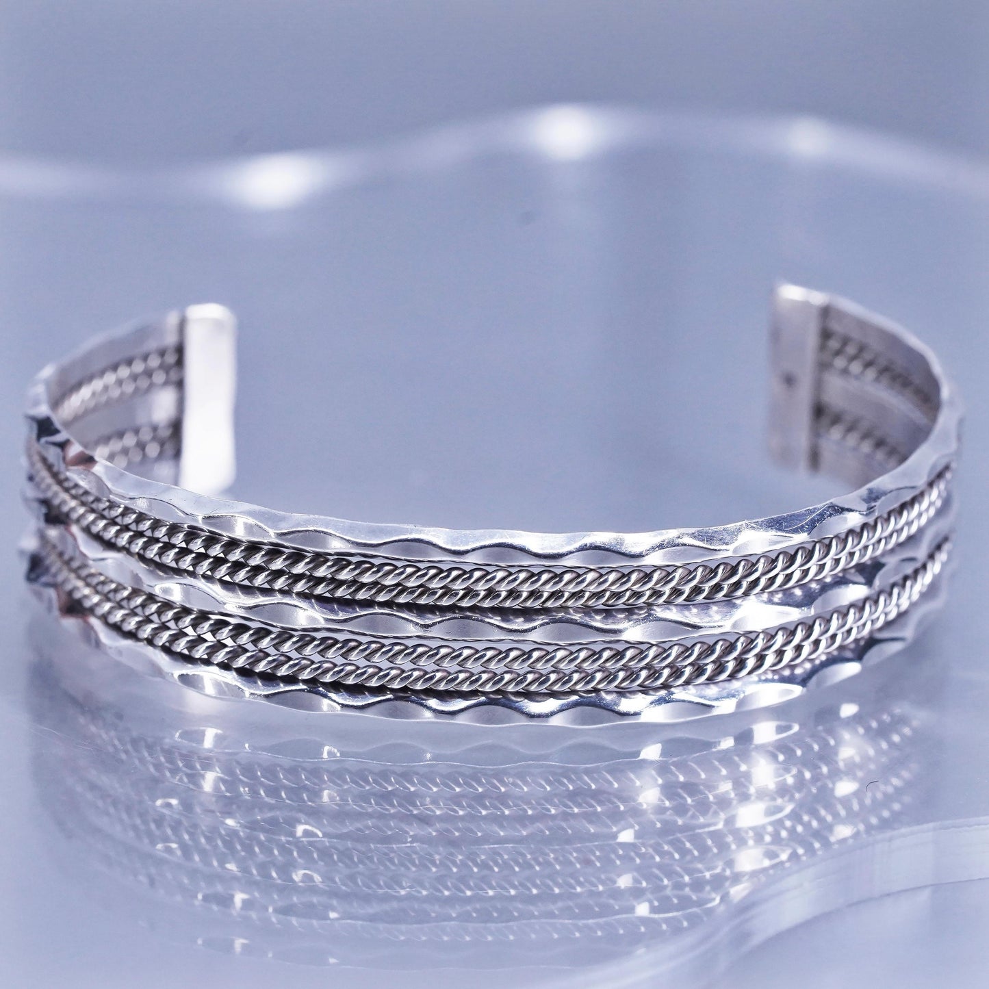 6.75”, Native American Sterling 925 silver bracelet, twisted braided cable cuff