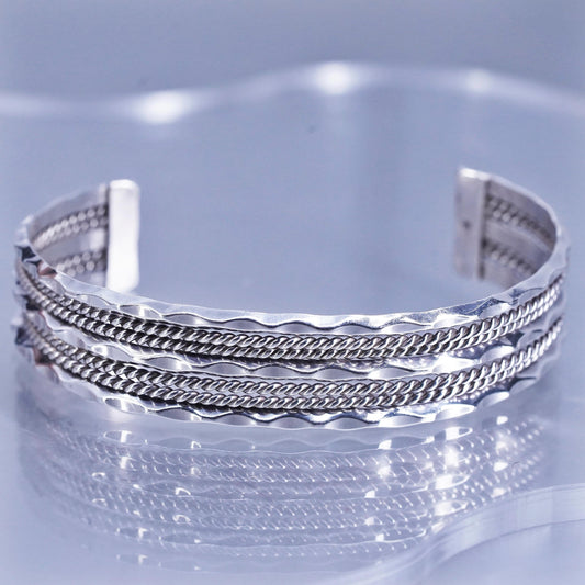 6.75”, Native American Sterling 925 silver bracelet, twisted braided cable cuff