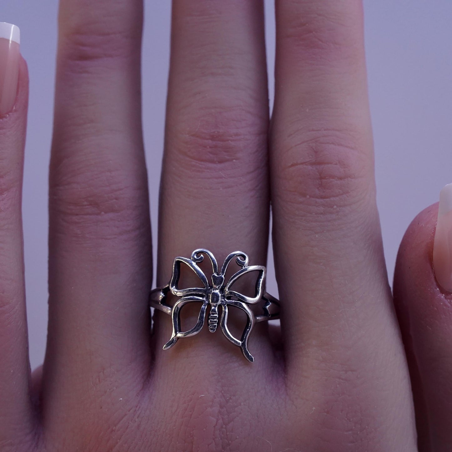 Size 8.5, vintage Sterling silver handmade ring, 925 filigree butterfly ring