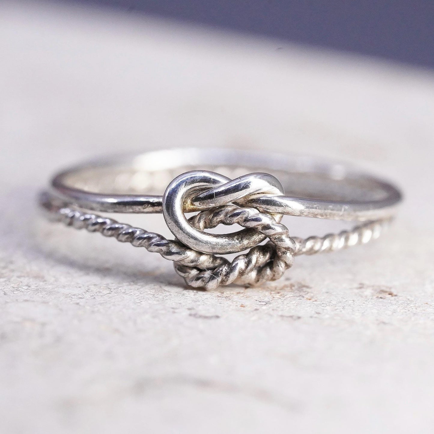 Size 6, vintage sterling silver handmade ring, 925 silver wired knotted band