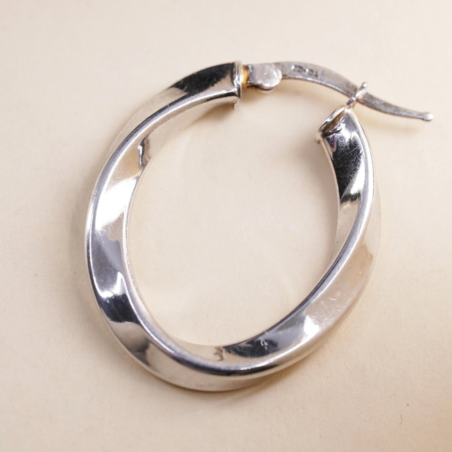 1.25", Vintage sterling silver loop single earring, primitive twisted hoop