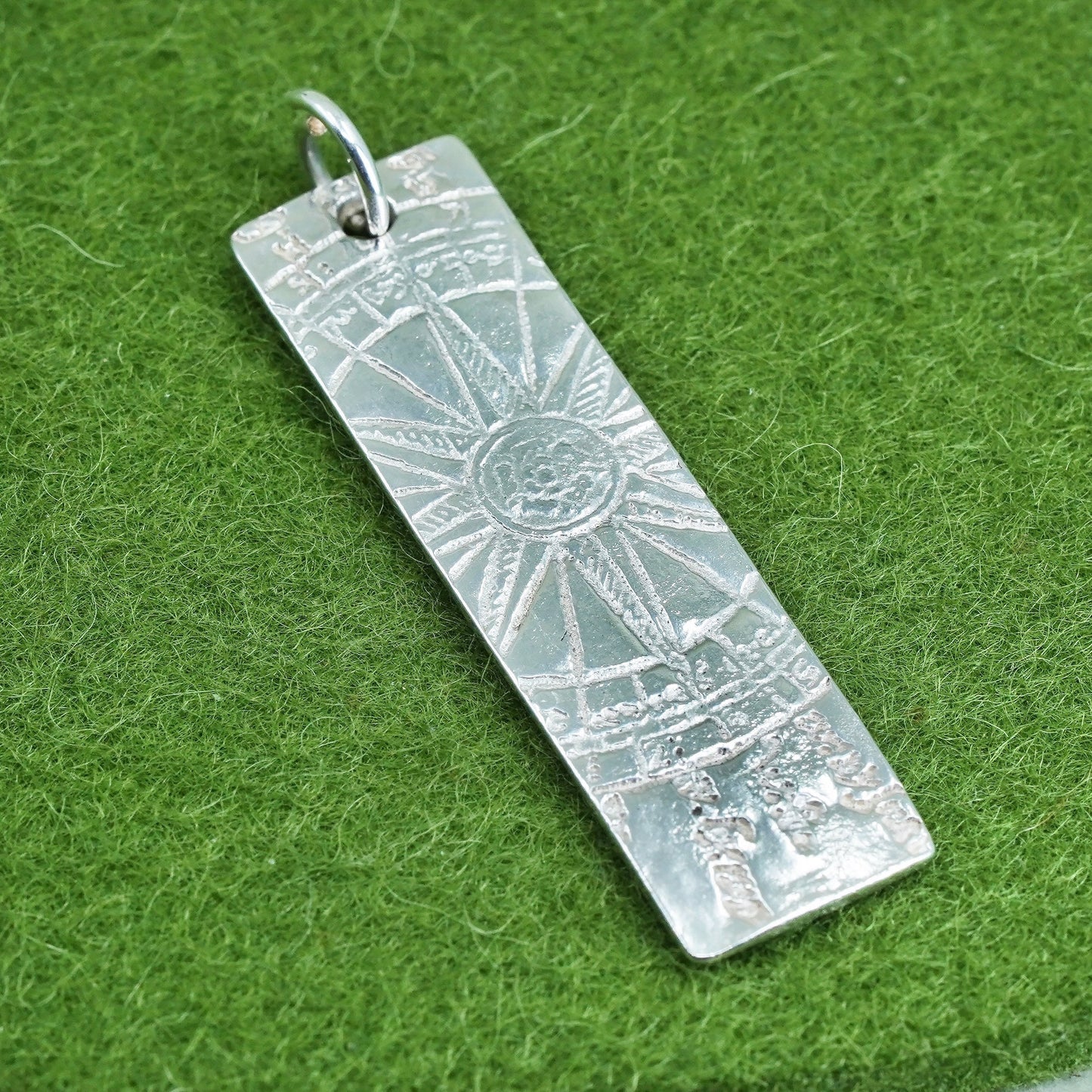 Vintage sterling silver handmade pendant, 925 rectangular tag embossed compass