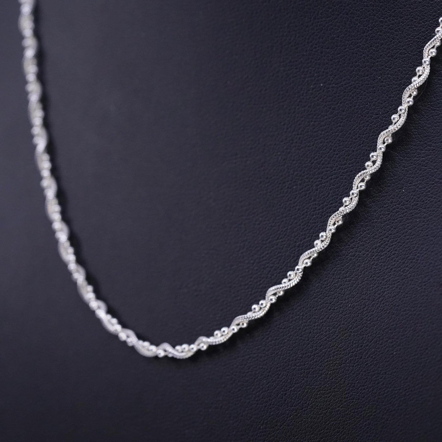 18" 3mm, vintage Italian Sterling silver necklace, 925 snake bead chain twisted