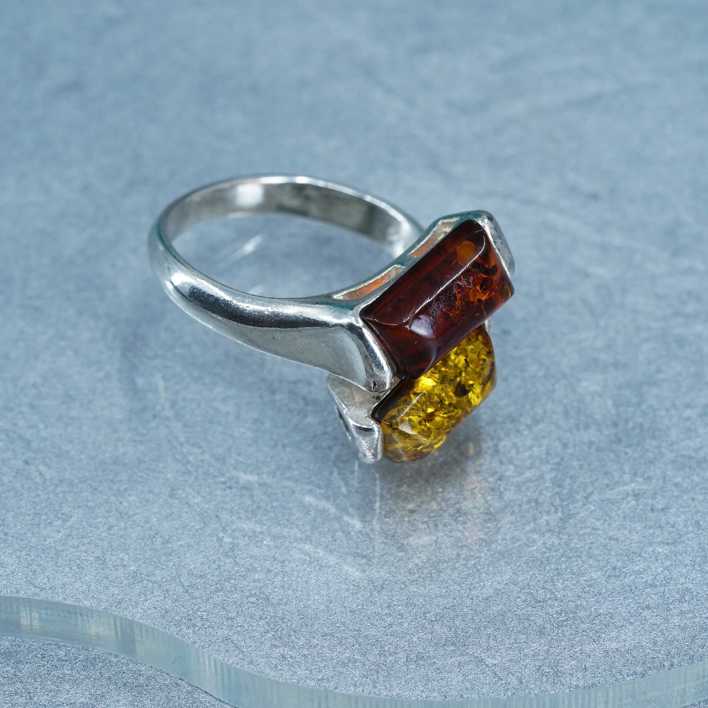 Size 6.25, vintage Sterling 925 silver handmade ring with Amber
