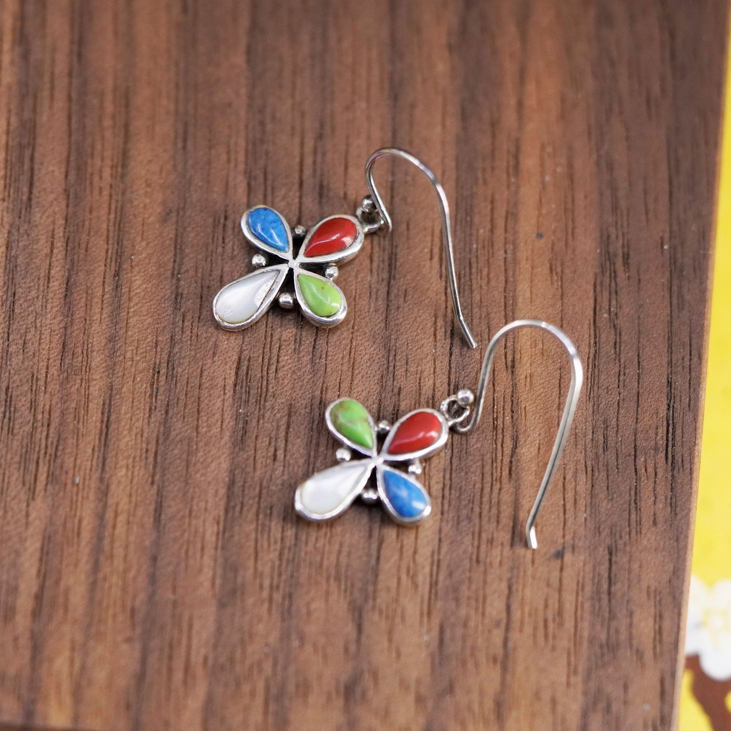 southwestern Sterling 925 silver handmade cross earrings with turquoise coral