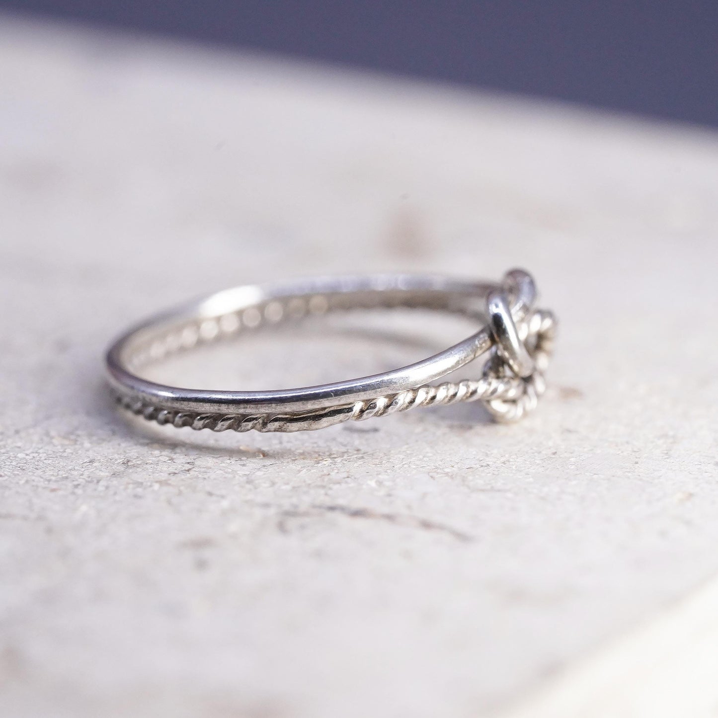 Size 6, vintage sterling silver handmade ring, 925 silver wired knotted band