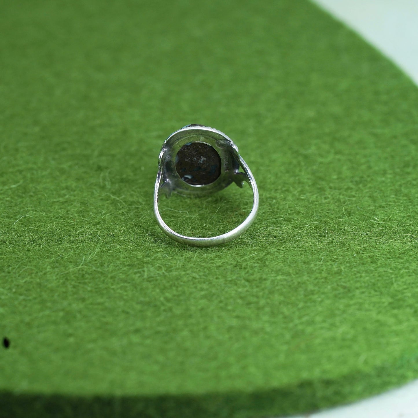 Size 2.5, vintage sterling silver handmade ring, 925 with oval jasper,