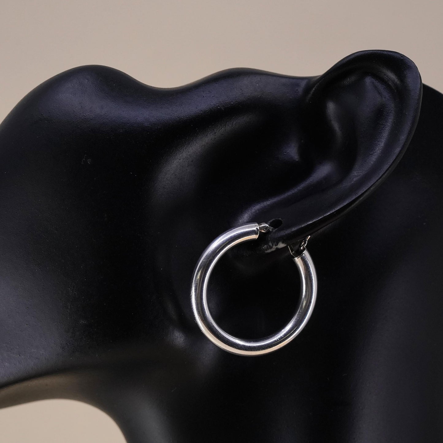 1.25” Vintage sterling silver loop single earring, textured primitive hoop