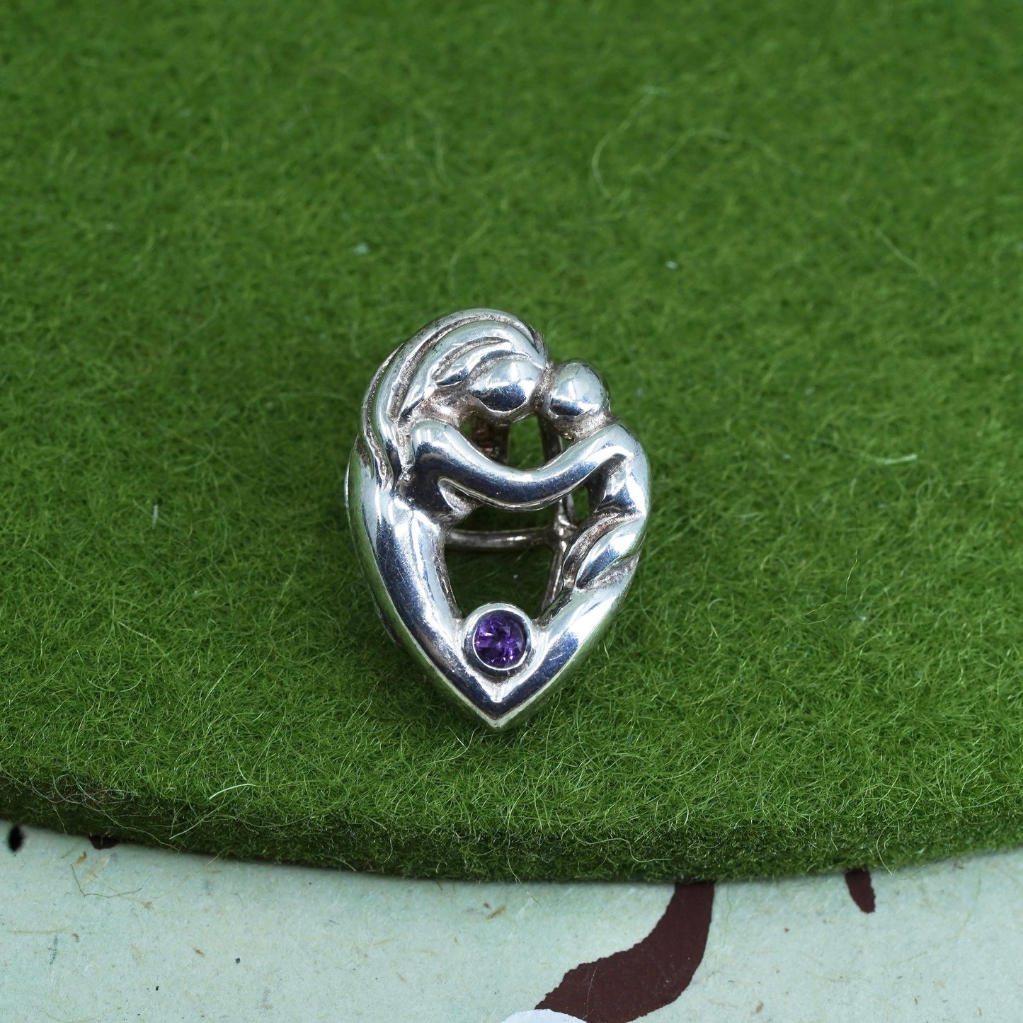 sterling silver pendant, 925 mother and baby pearl cage charm and amethyst
