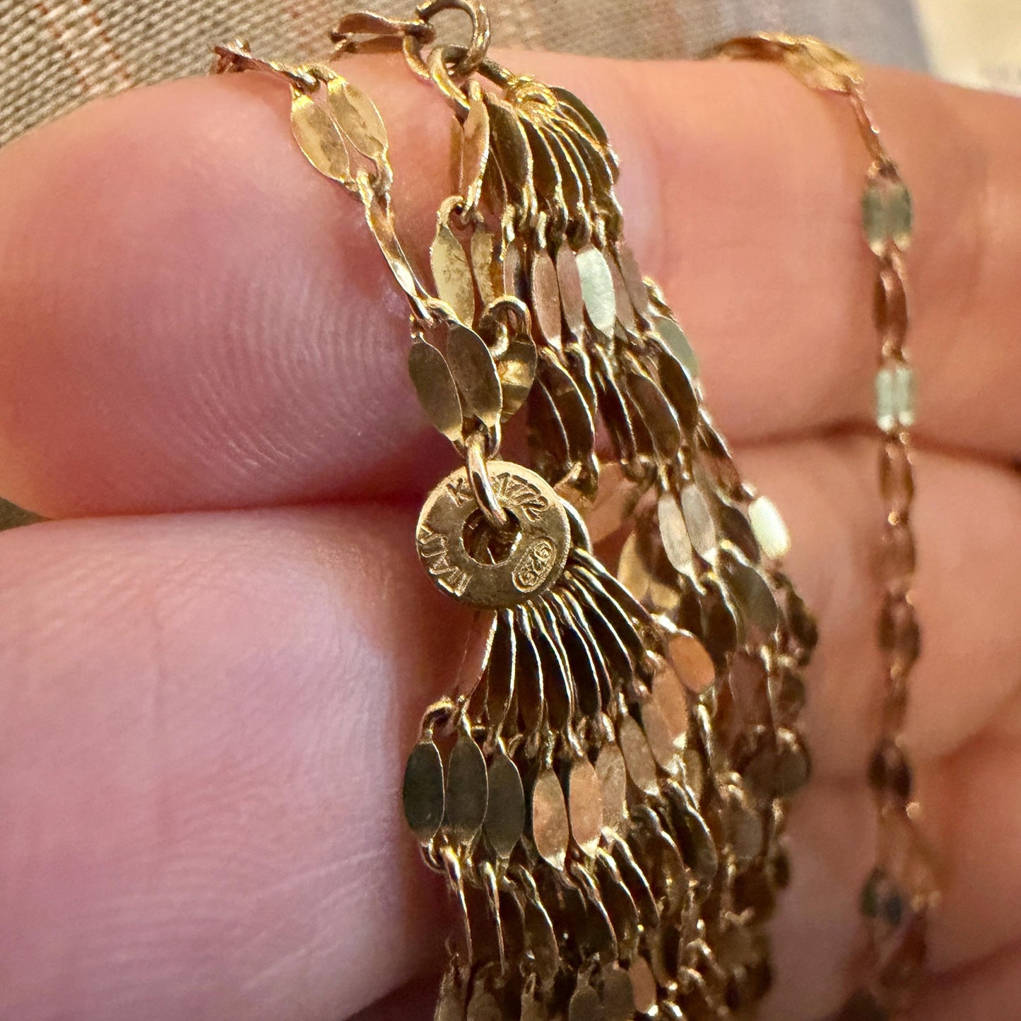 24" KA1772 Italian vermeil gold Sterling 925 silver flatten necklace 6” fringe