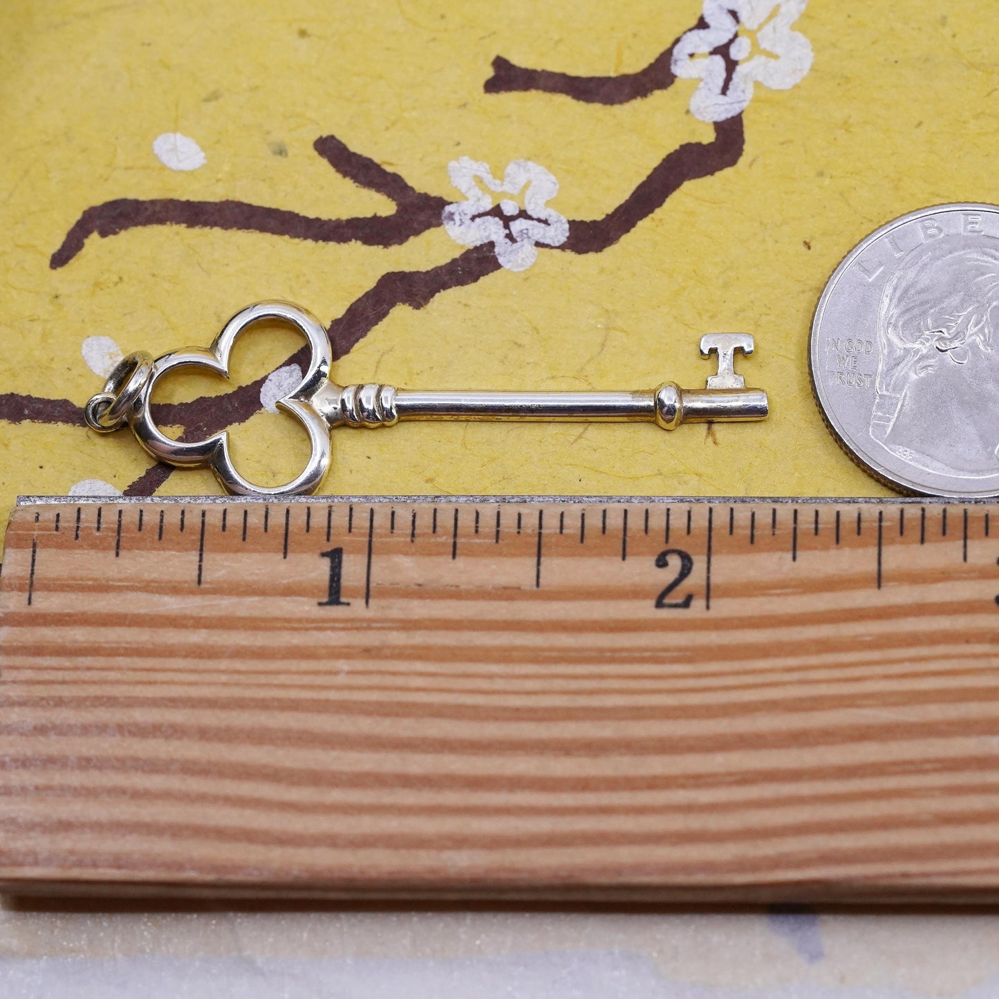 Vintage Sterling silver handmade pendant, 925 clover leaf key charm