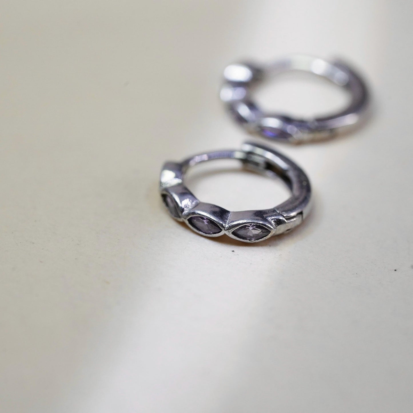 11mm, Vintage SRS sterling silver loop earrings, fine 925 silver hoops amethyst