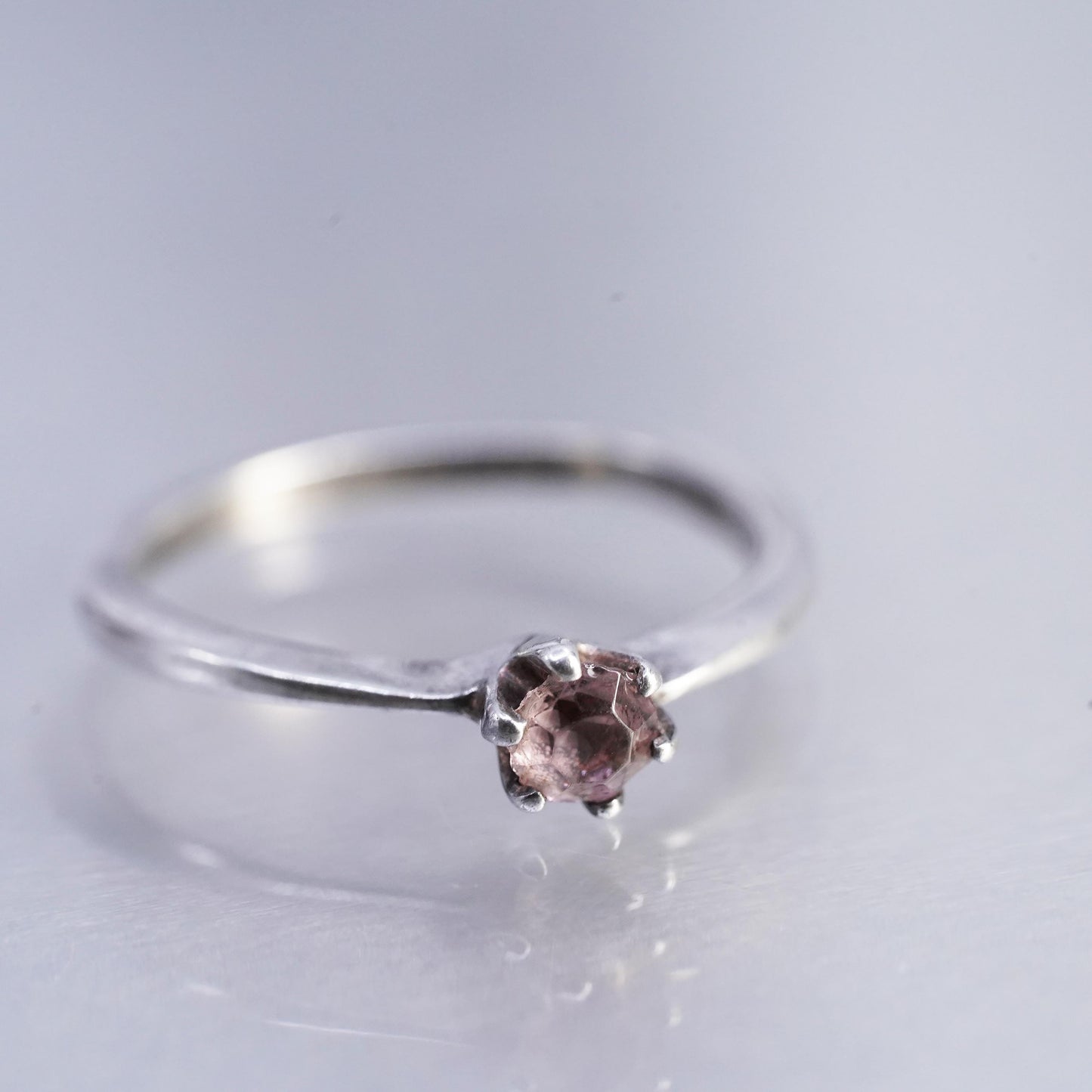 size 3.75, Vintage Sterling Silver handmade Ring, 925 stackable Ring amethyst
