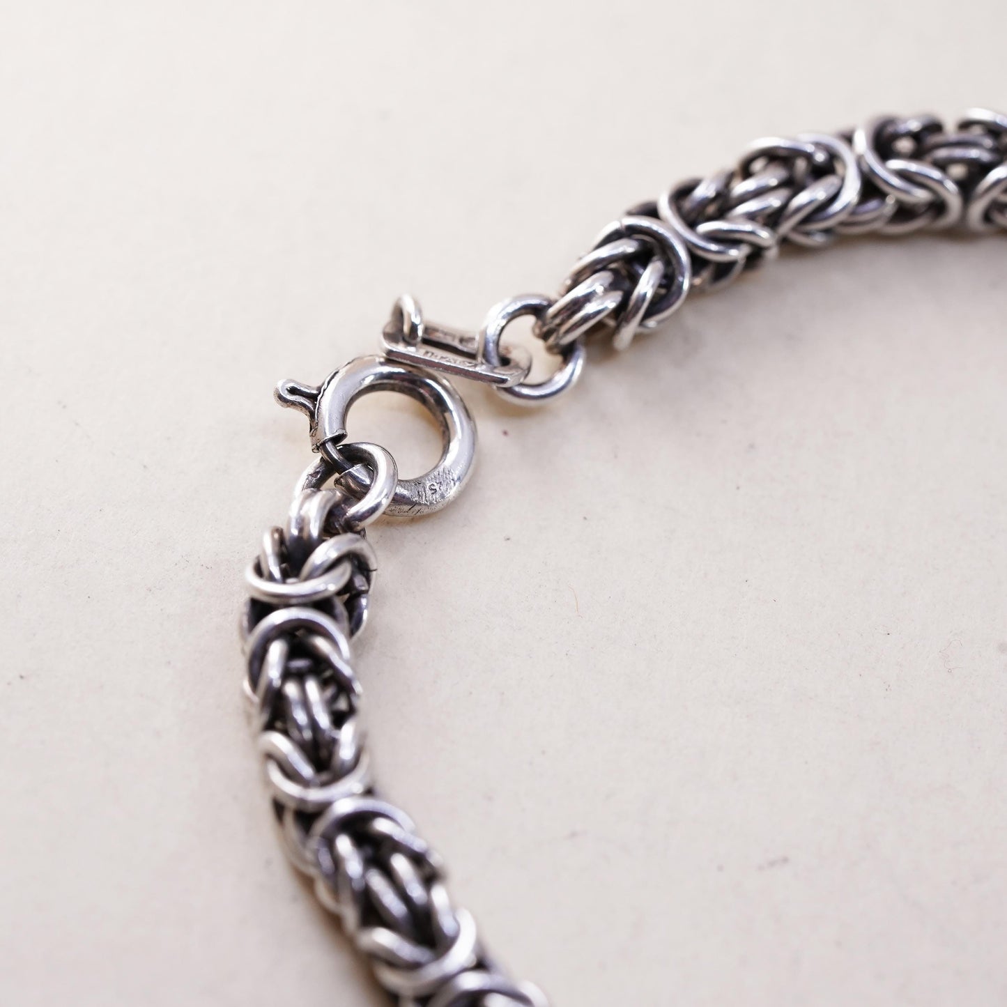 7.25", Italian bold Sterling silver bracelet, 925 Byzantine, birdcage chain