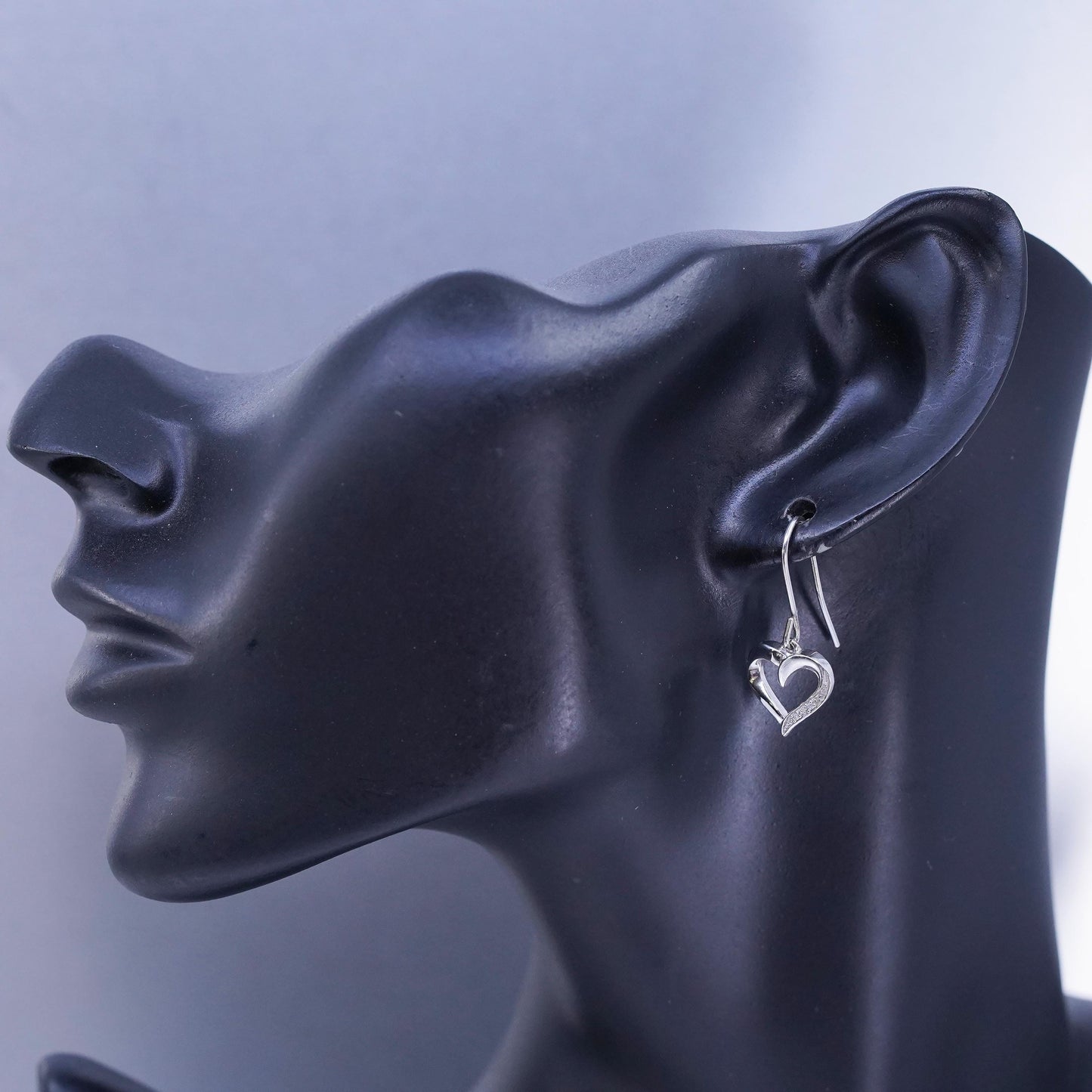 Vintage Sterling 925 silver heart earrings with diamonds