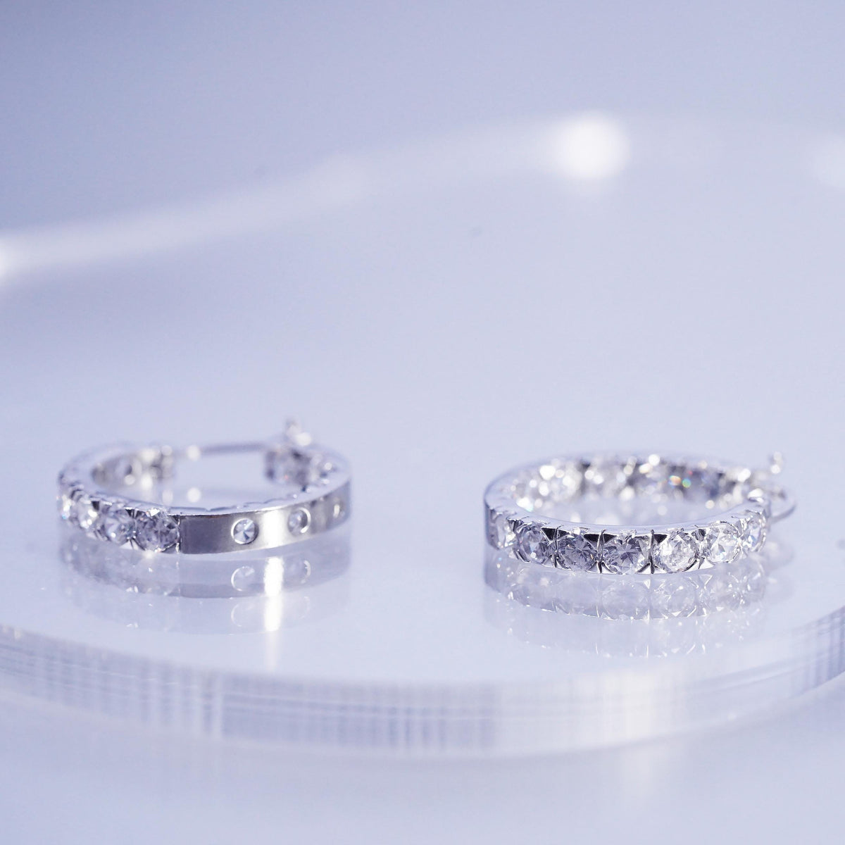 0.75", vintage Sterling silver handmade earrings, 925 Huggie hoops cluster CZ