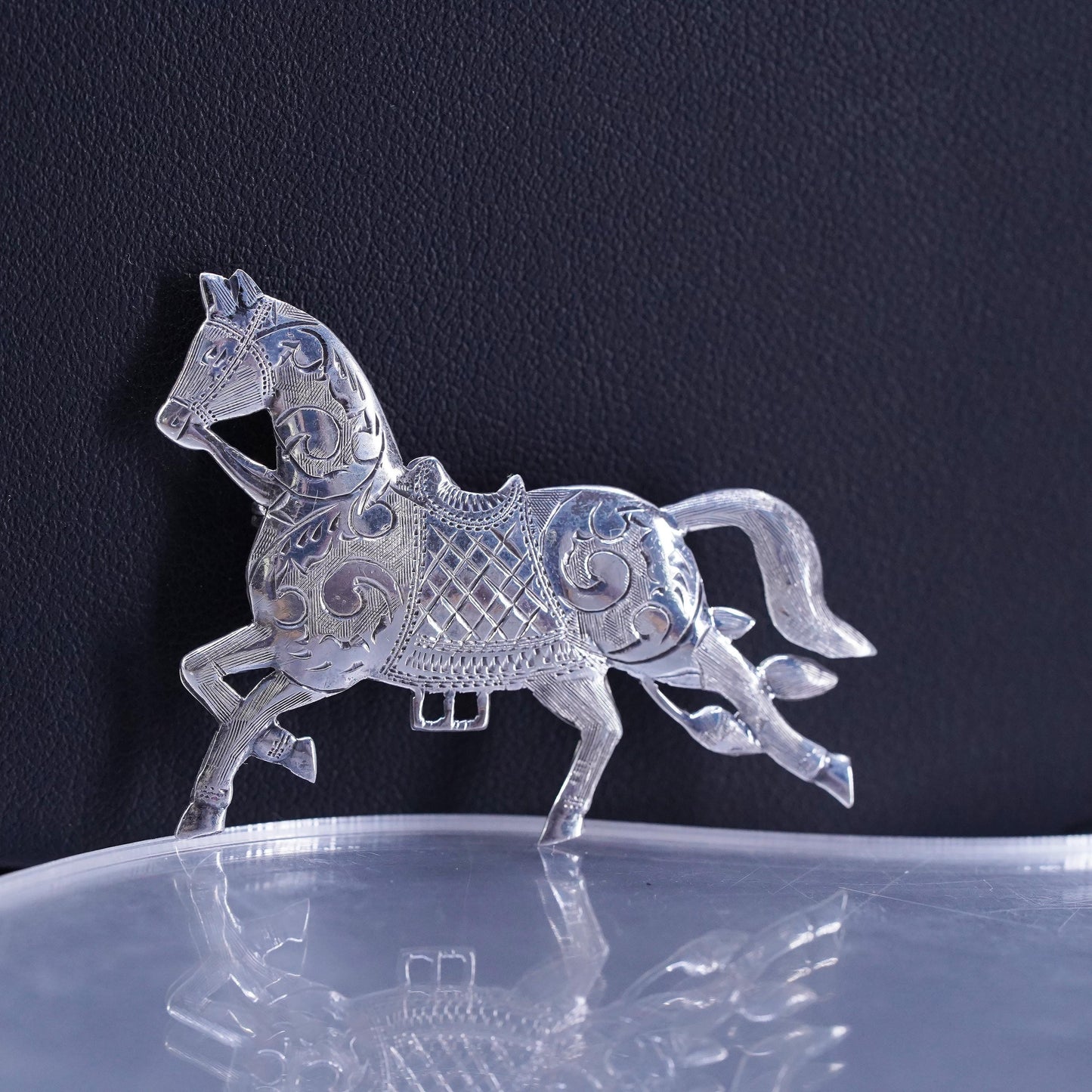Vintage Siam sterling silver handmade brooch, 925 horse pin