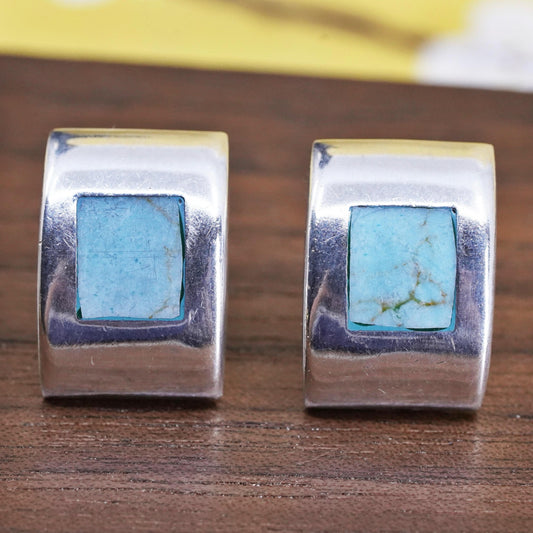 Vintage Mexican Sterling silver earrings, 925 rectangular studs with turquoise