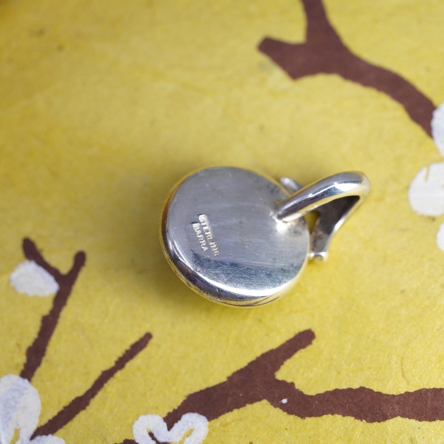 Vintage Barra Sterling silver pendant, 925 silver pendant with black pearl