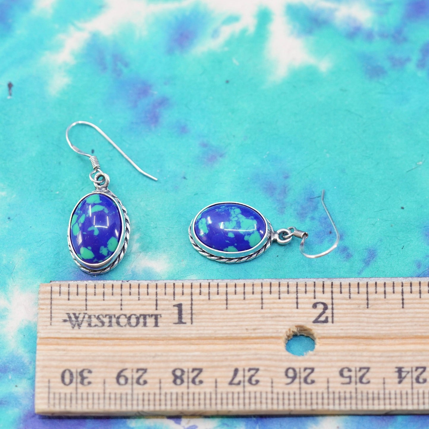 Vintage Sterling 925 silver handmade earrings with oval rain flower stone