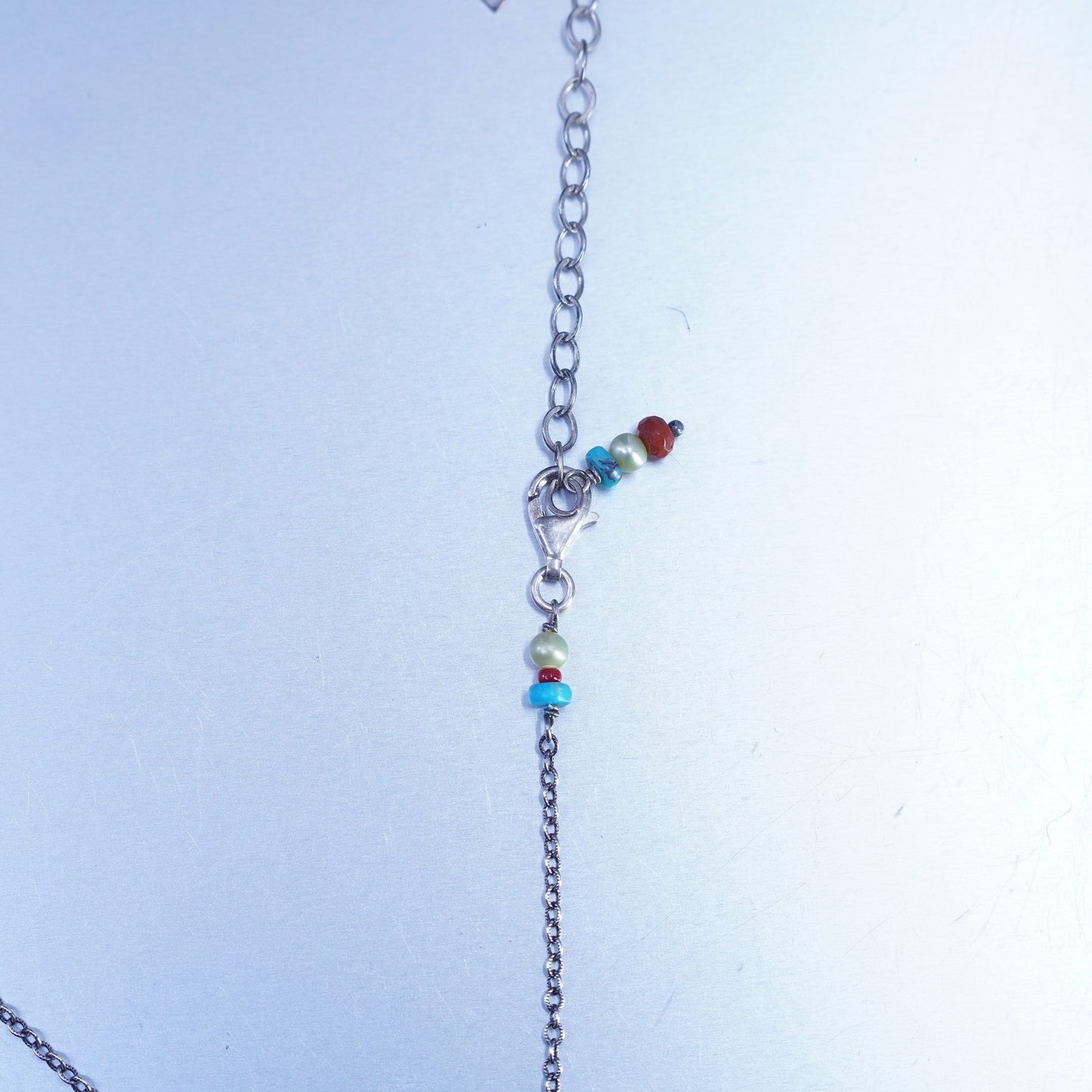 14+2”, Native American Sterling 925 circle silver necklace turquoise pendant