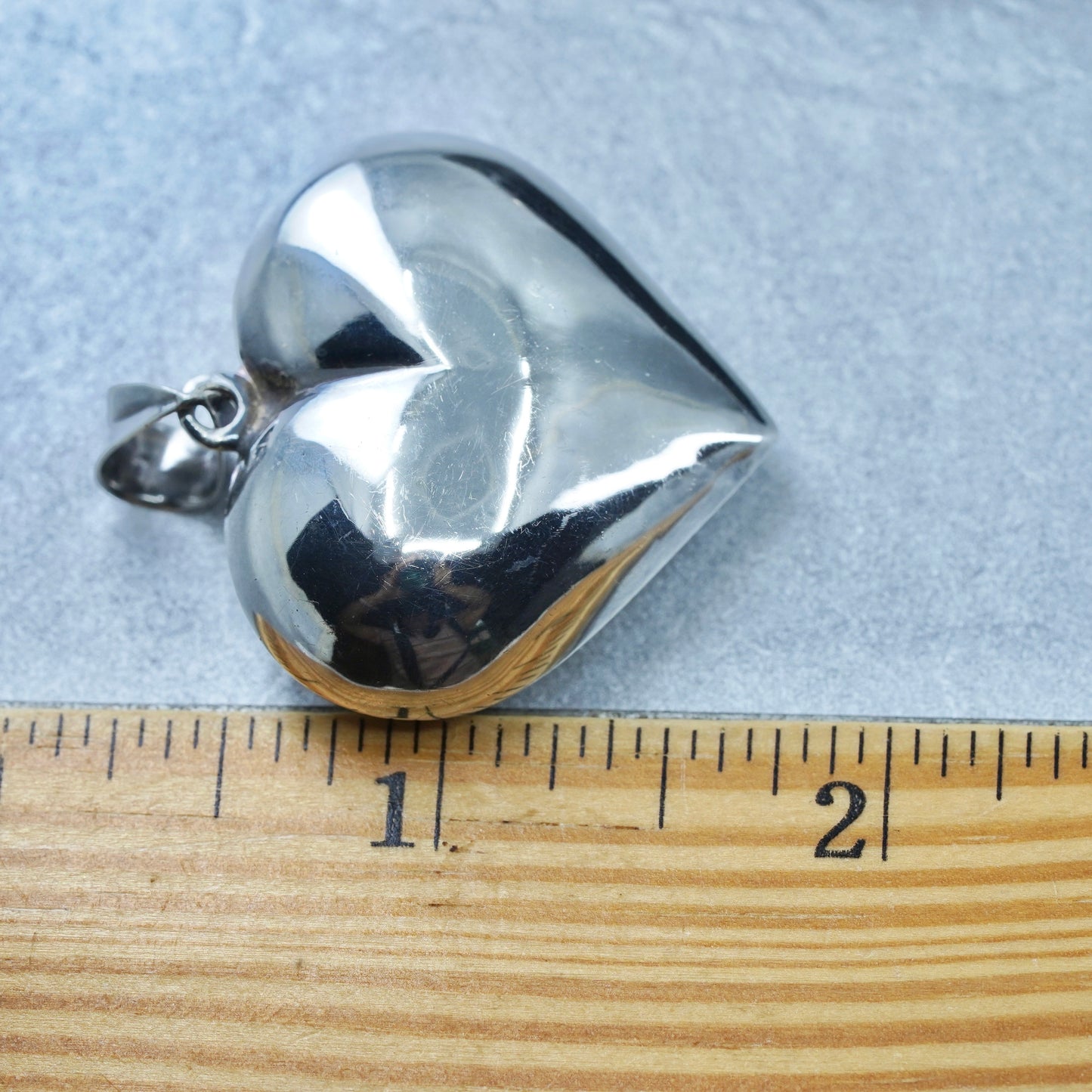 antique sterling 925 silver handmade puffy heart pendant