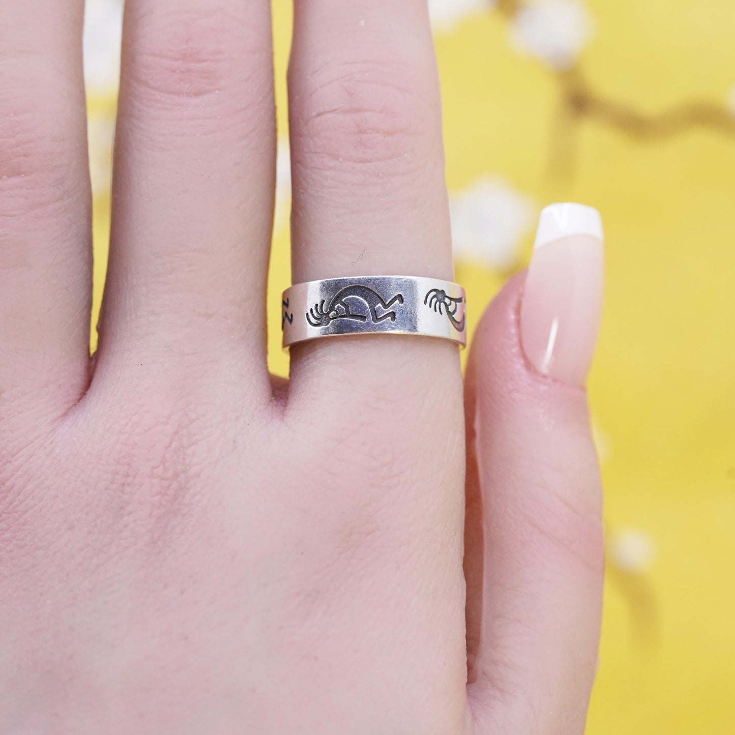 Size 8, VTG Wheeler jewelry Sterling silver handmade ring, 925 kokopelli band