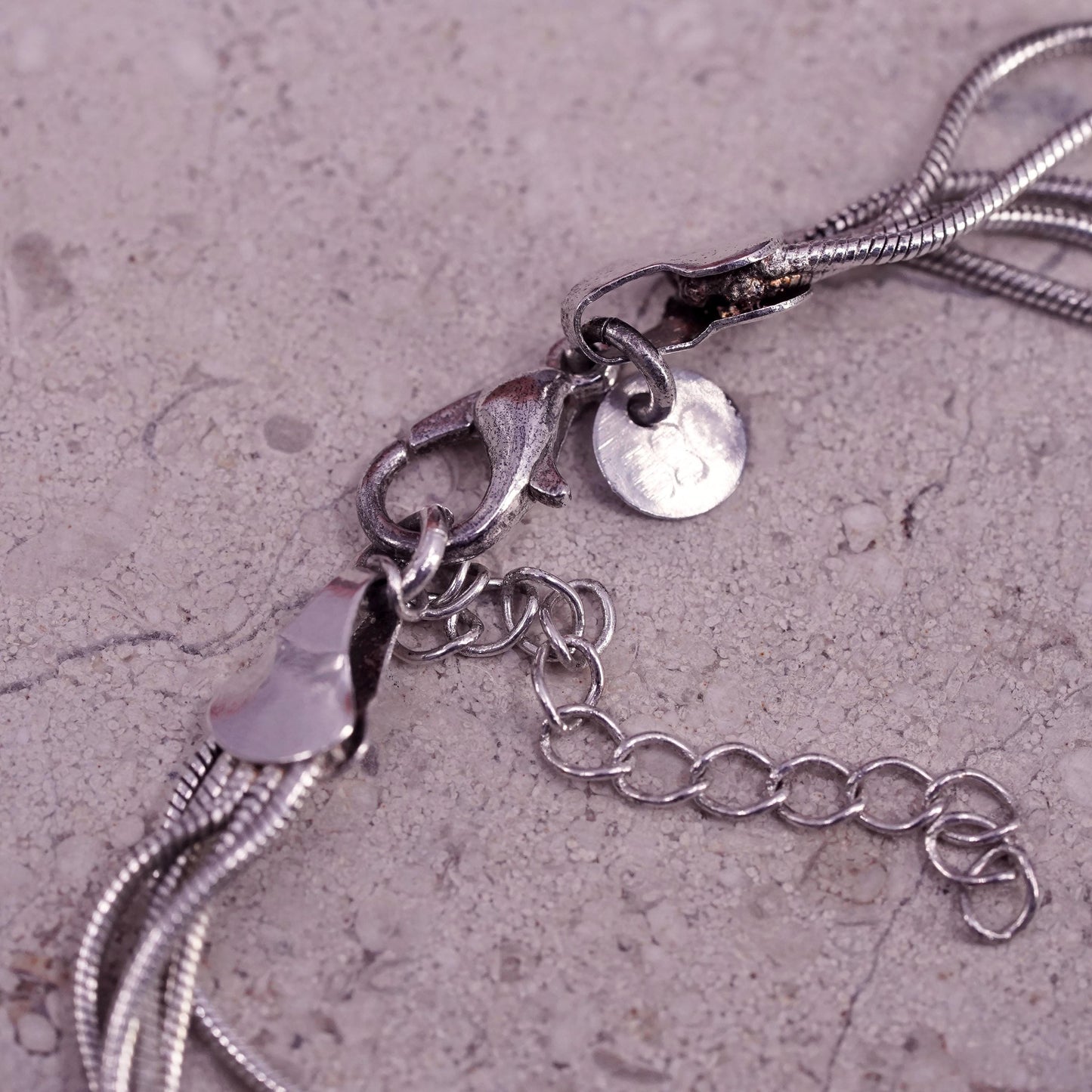 7+2”, vintage Sterling silver bracelet, 925 multi 5 strands snake chains beads