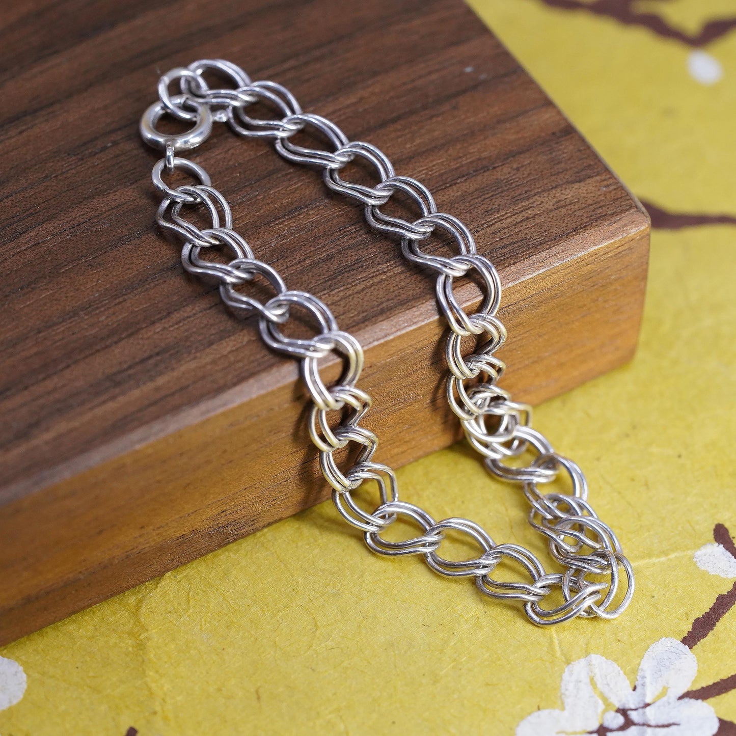 7", vintage Sterling silver handmade double curb bracelet, 925 chain bracelet