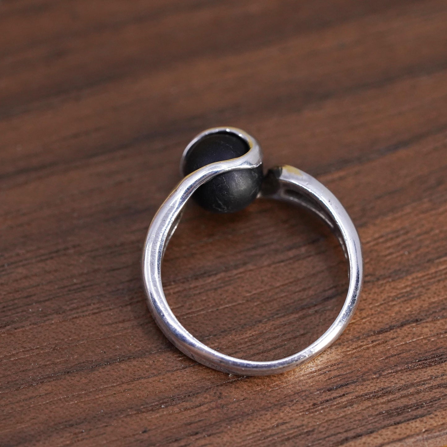Size 4.5, vintage Sterling 925 silver interchangeable ring with onyx bead