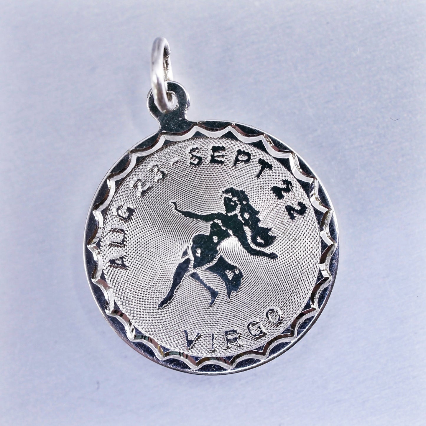 Vintage sterling 925 silver handmade Virgo pendant tag charm