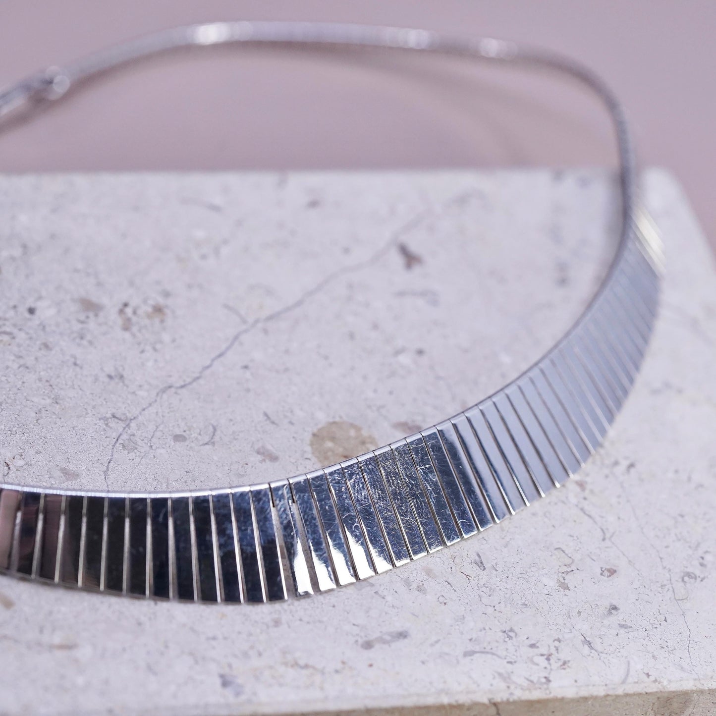 17", vintage Italian Sterling silver necklace, 925 herringbone Cleopatra chain