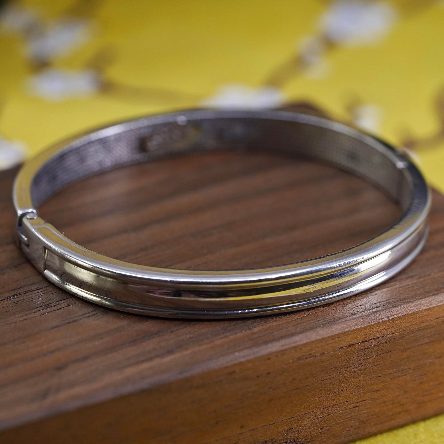 7”, Vintage minimalist sterling silver handmade bracelet, 925 hinged bangle