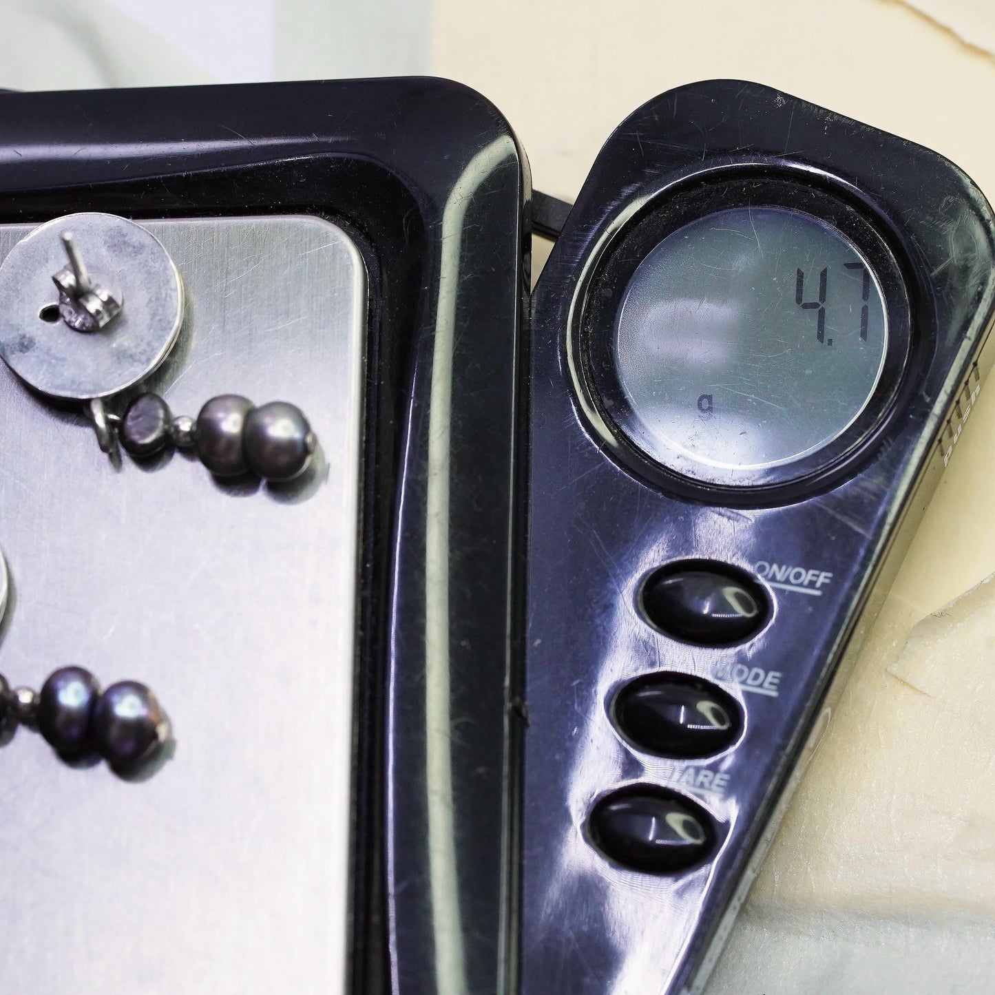 Vintage 925 Sterling Silver Black Freshwater Pearl Earrings, Geometric Studs