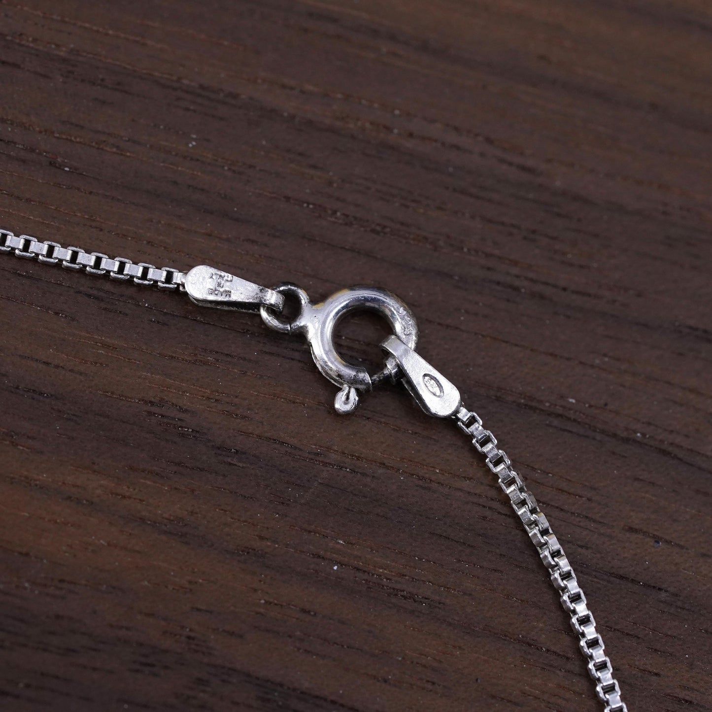 16", vintage Sterling 925 silver box chain necklace with teardrop onyx pendant