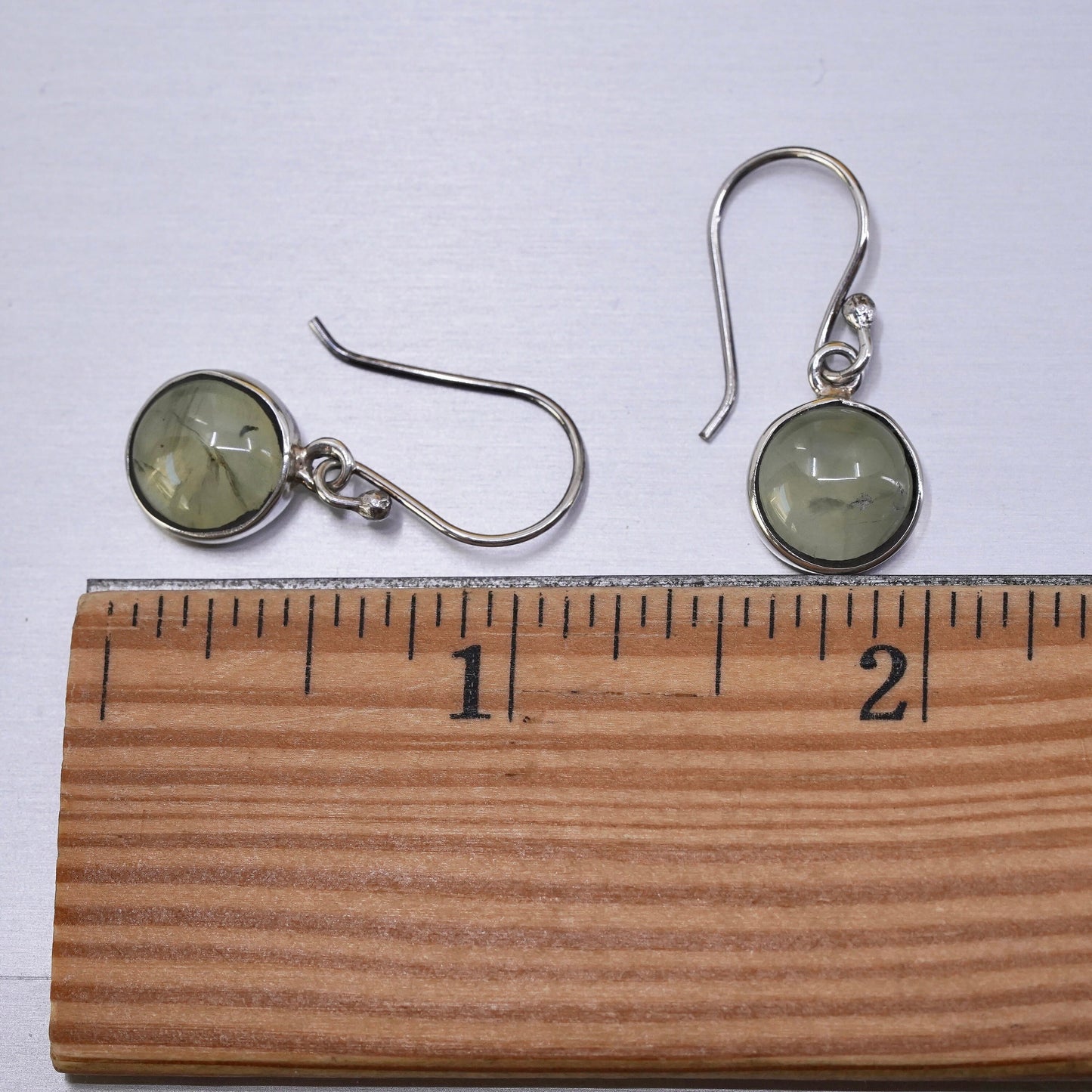 Vintage Sterling silver handmade earrings, 925 circle with jade inlay