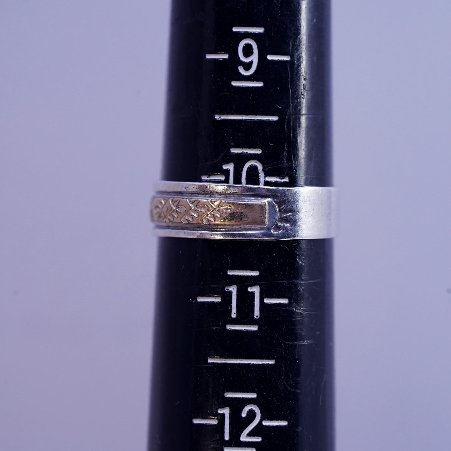 Size 10, Native American Keith James sterling silver 14K GF ring, Navajo 925