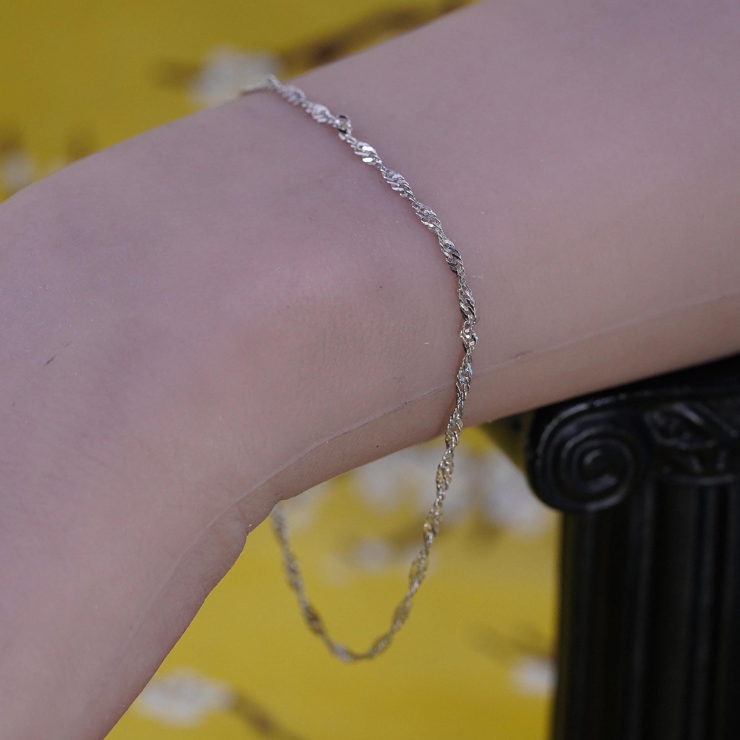 7.5”, 4mm, Vintage sterling 925 silver bracelet, twisted curb link bracelet
