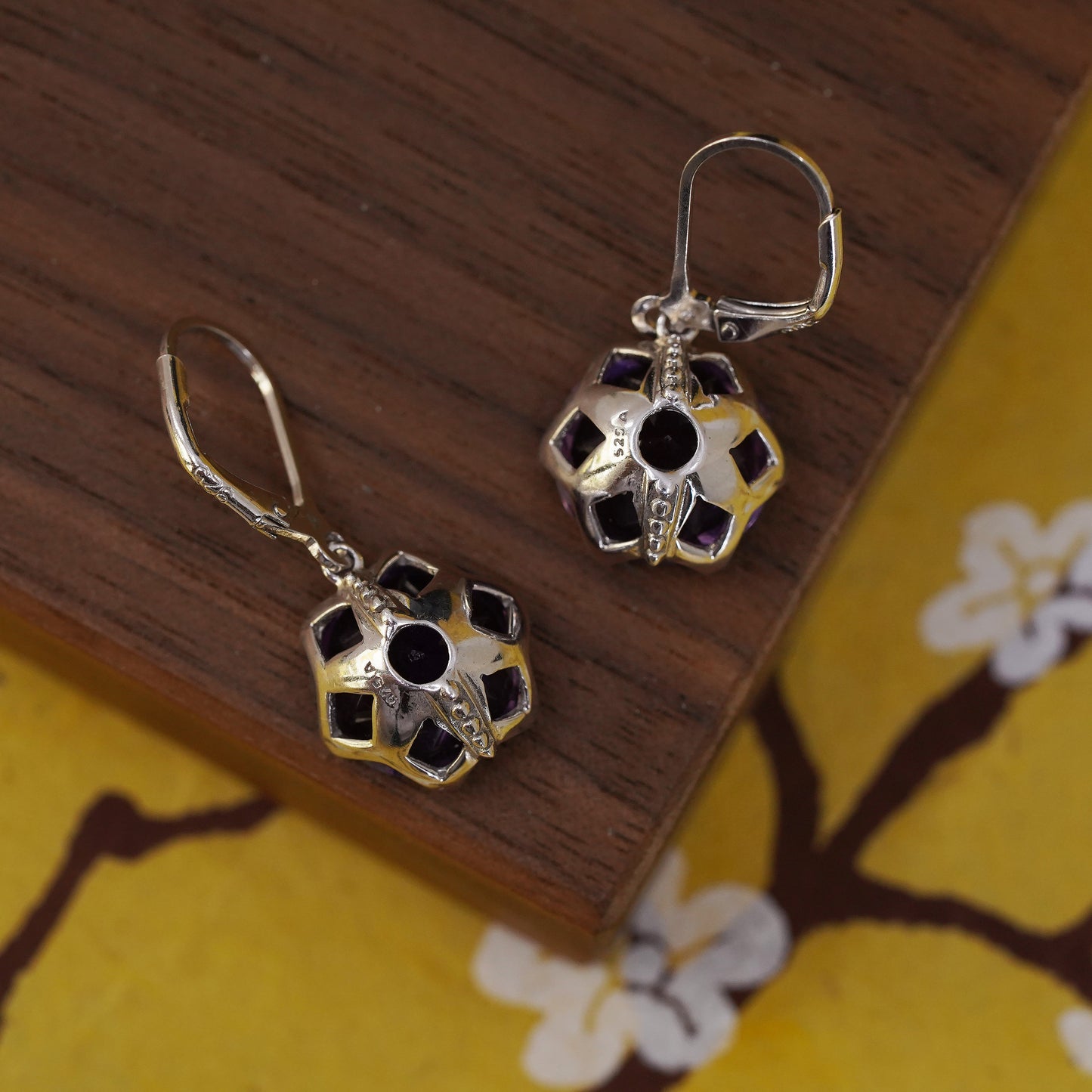 Vintage Sterling 925 silver handmade earrings with amethyst