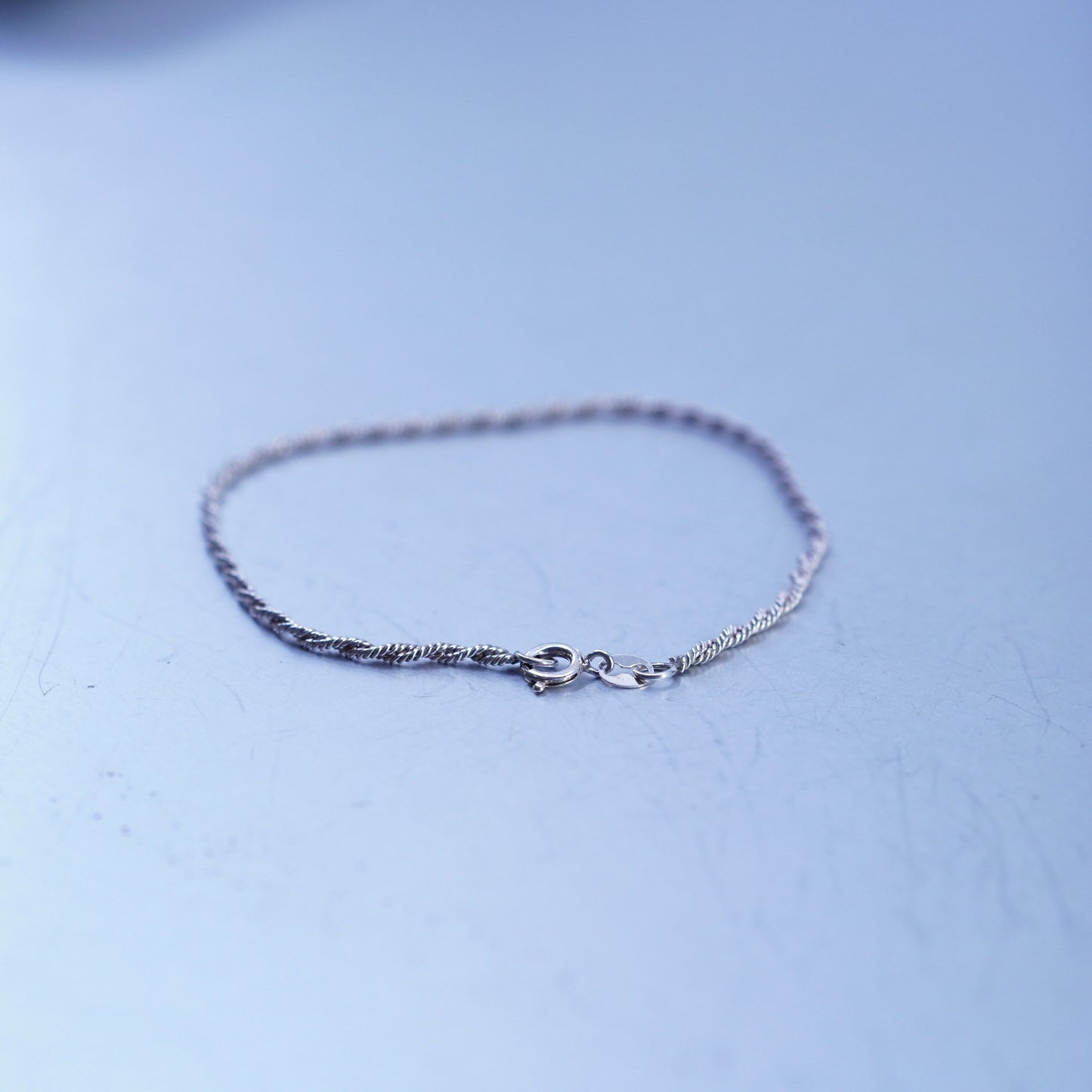 7”, 1.6mm, Vintage Italy Sterling 925 silver handmade bracelet, rope chain